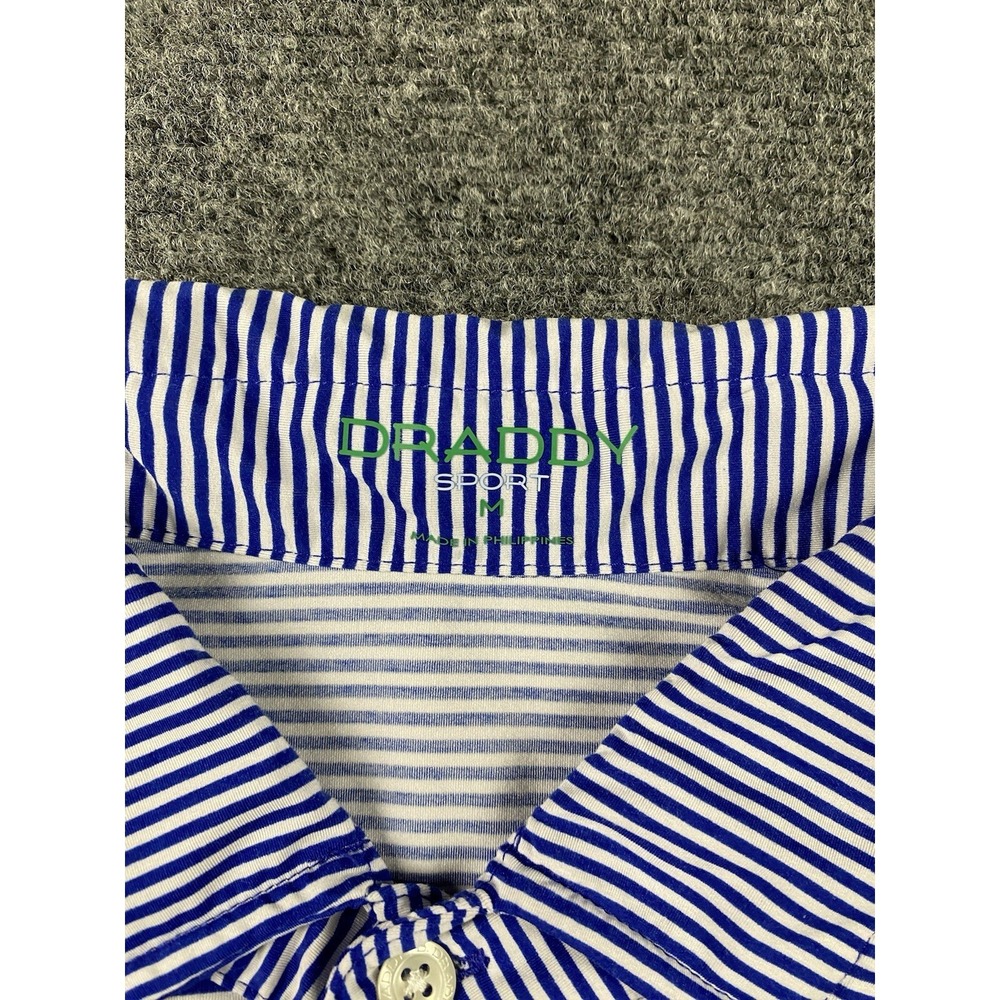 B Draddy Polo Golf Shirt M Blue White  Striped Performance Embroidered Logo USA - Picture 3 of 10